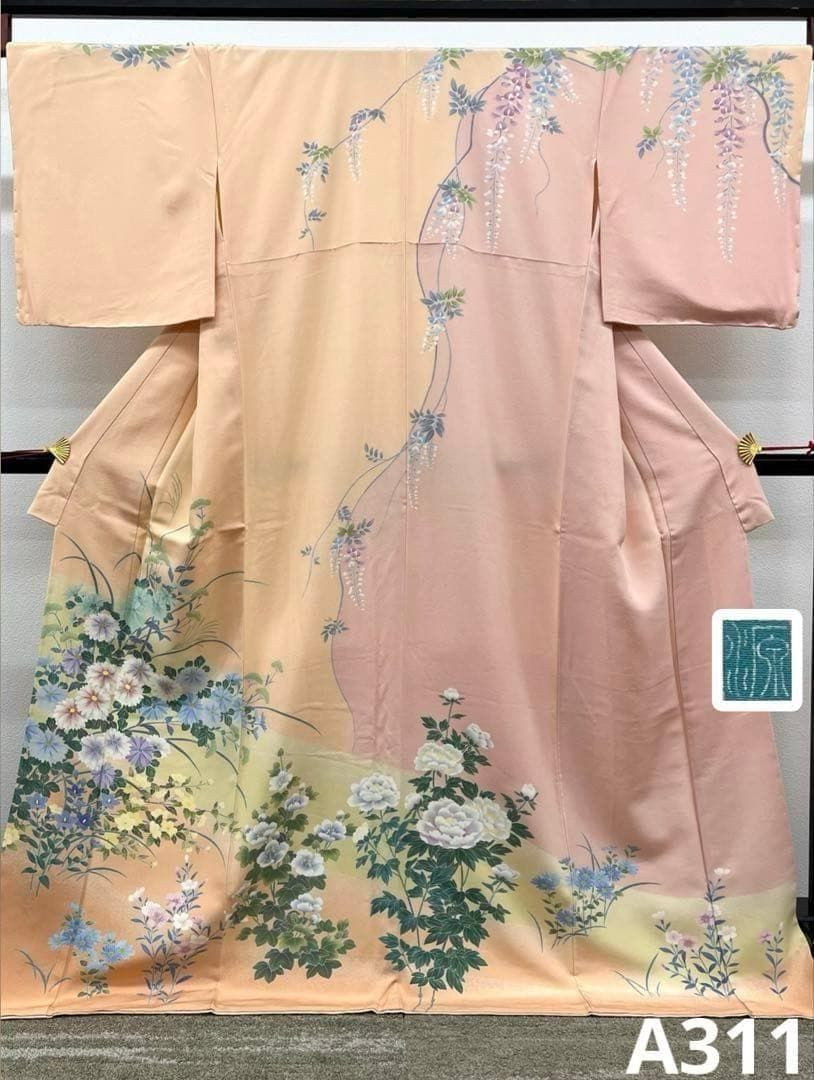 落款入 訪問着 手描き 藤 牡丹 正絹 躾糸付き A311 28,650円