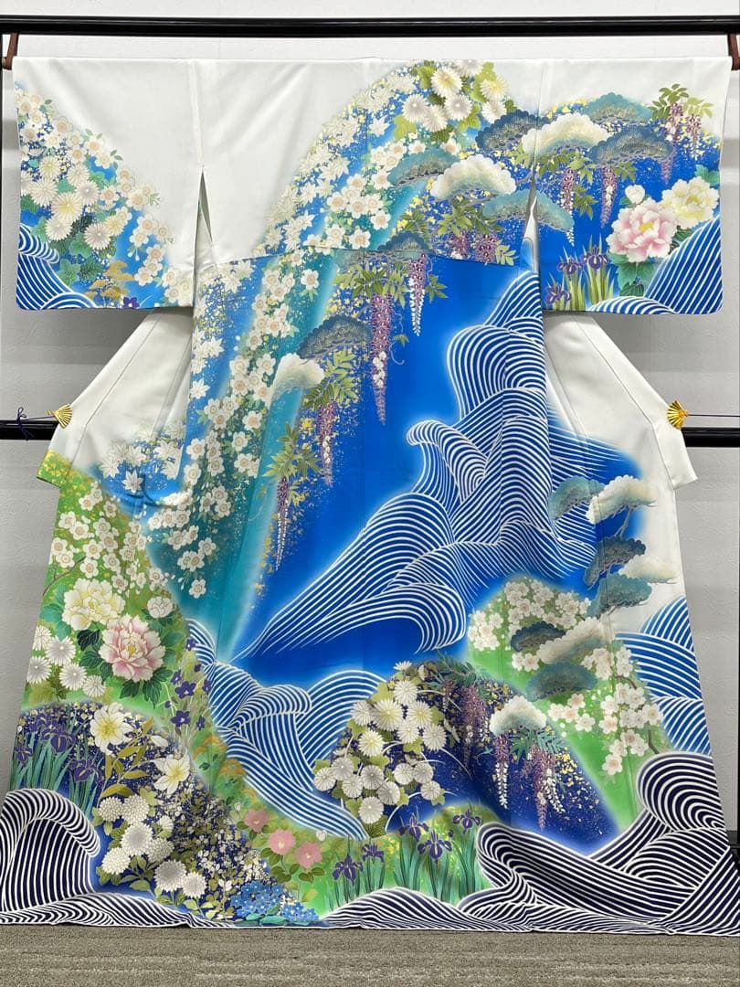 訪問着 金駒 金彩 四季の花々 荒波 正絹 躾糸付き A357