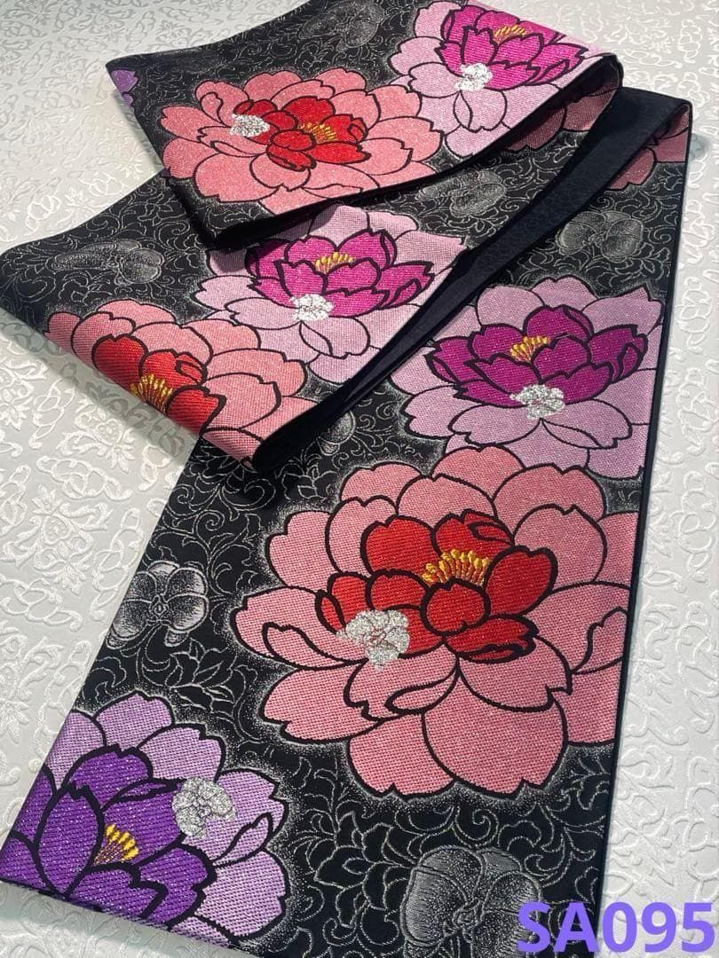 袋帯 振袖用 大輪 桜 胡蝶蘭 金糸 銀糸 正絹 六通 SA095