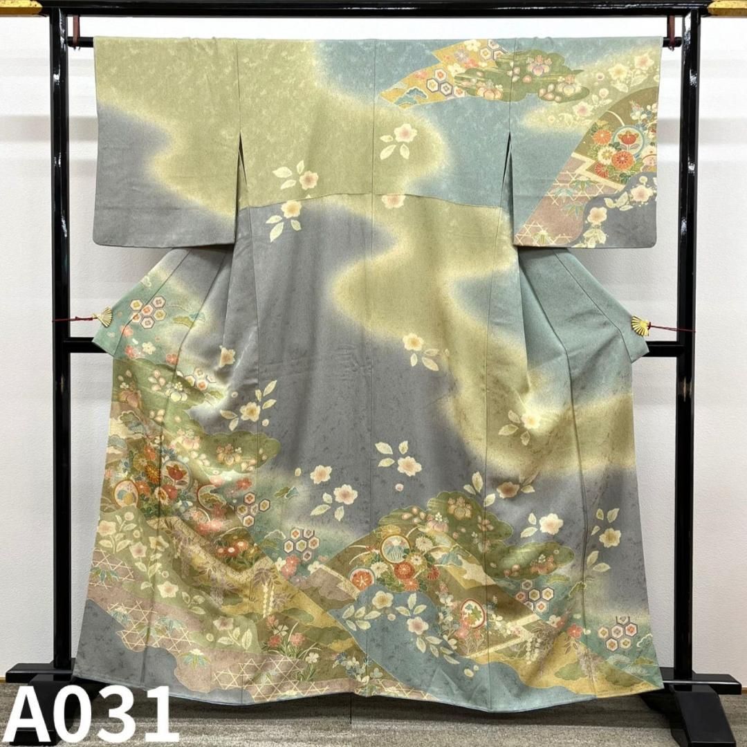 訪問着 金駒 金彩 桜 吉祥文様 紋意匠 正絹 ガード加工済 A031