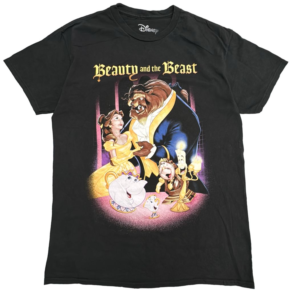 Disney ディズニー 美女と野獣 Ｔシャツ アニメ ムービー キャラクター ブラック(メンズ M)中古 古着 Y3719