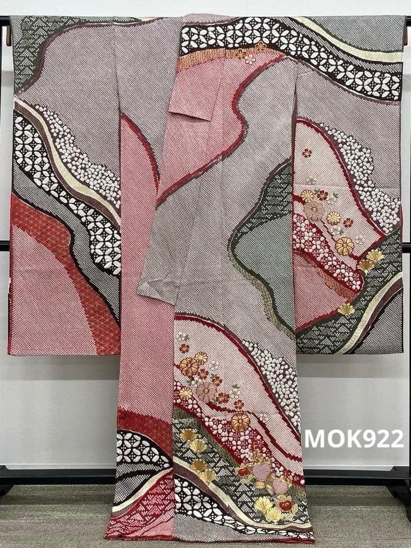 振袖 仮絵羽 舞台衣装 滝泰 総絞り 正絹 未仕立て品 八掛付き MOK922