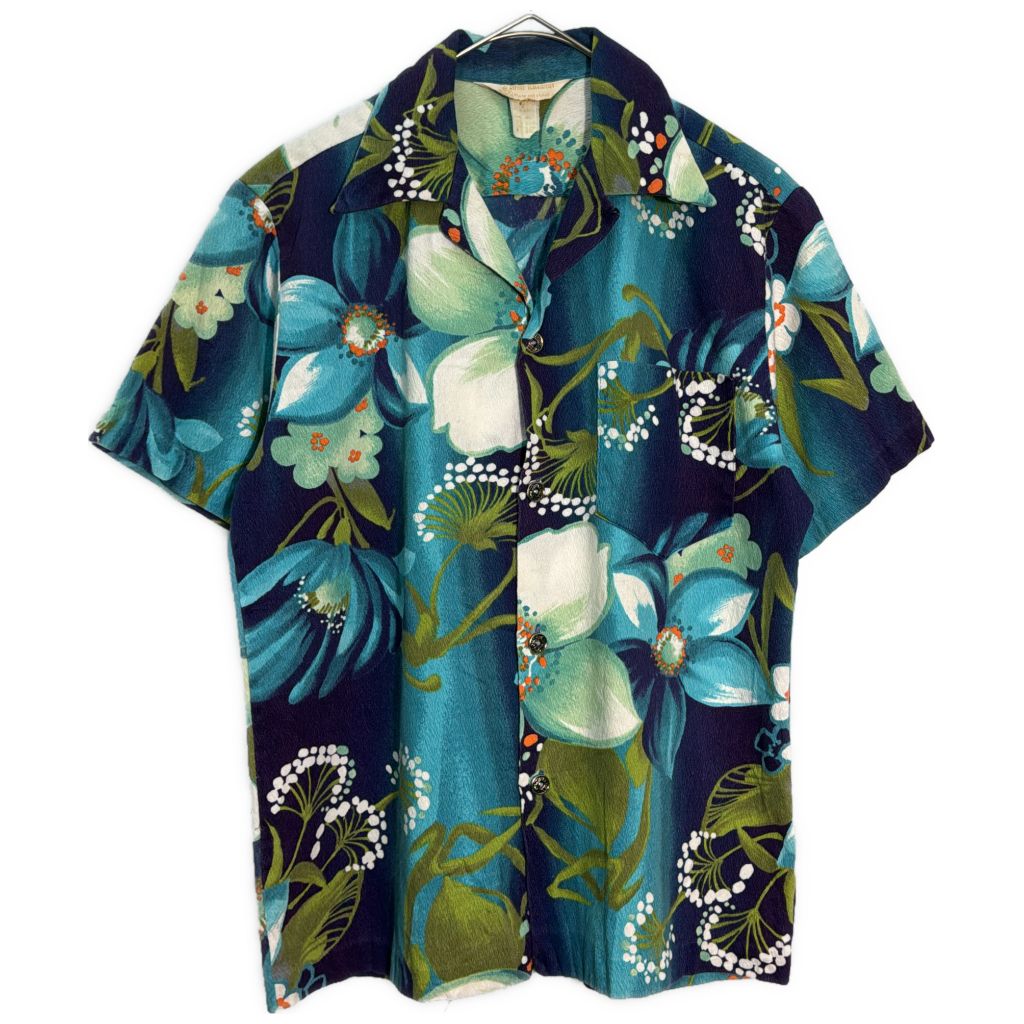70年代 ROYAL HAWAIIAN アロハシャツ ヴィンテージ 花柄 ブルー(メンズ M)中古 古着 Y3737