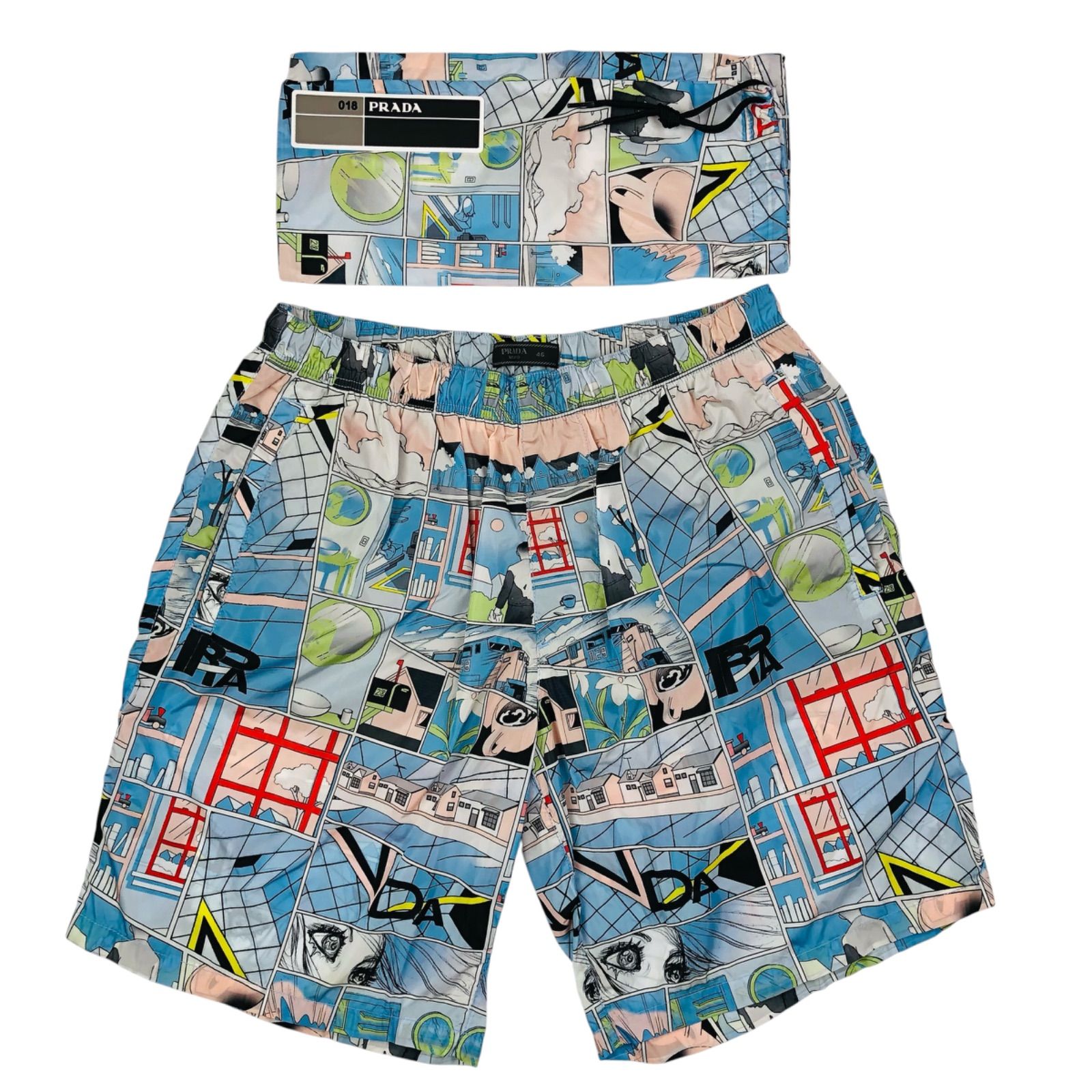 【美品】PRADA プラダ ハーフパンツ スイムパンツ 46 美品 PRADA☆プラダ・メンズ ラバーブランドロゴワッペン:インナー