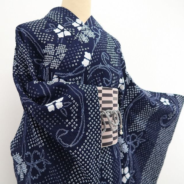 新品・浴衣】有松鳴海絞り 綿 夏着物 仕付け糸付 tomihisa“藍鉄に涼を