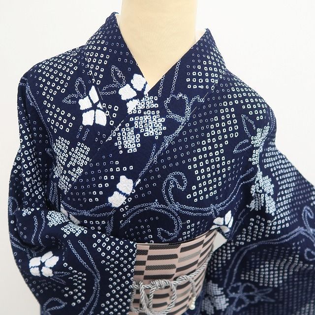 新品・浴衣】有松鳴海絞り 綿 夏着物 仕付け糸付 tomihisa“藍鉄に涼を