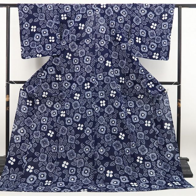 A61有松鳴海絞り 高級浴衣 綿　手縫い仕立て　仕付け糸　美品 新品・浴衣】有松鳴海絞り 綿 夏着物 仕付け糸付 tomihisa“夏宵に咲く