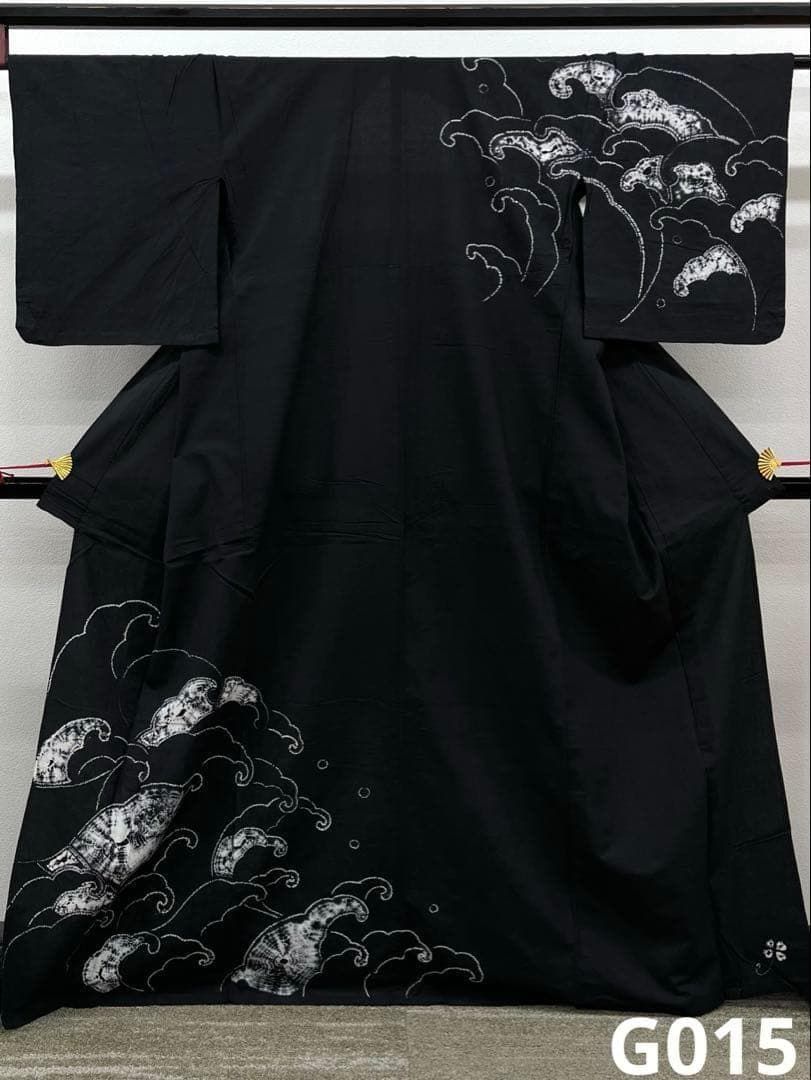 有松鳴海絞り 浴衣 夏物 波 綿 墨黒地 G015 - メルカリ