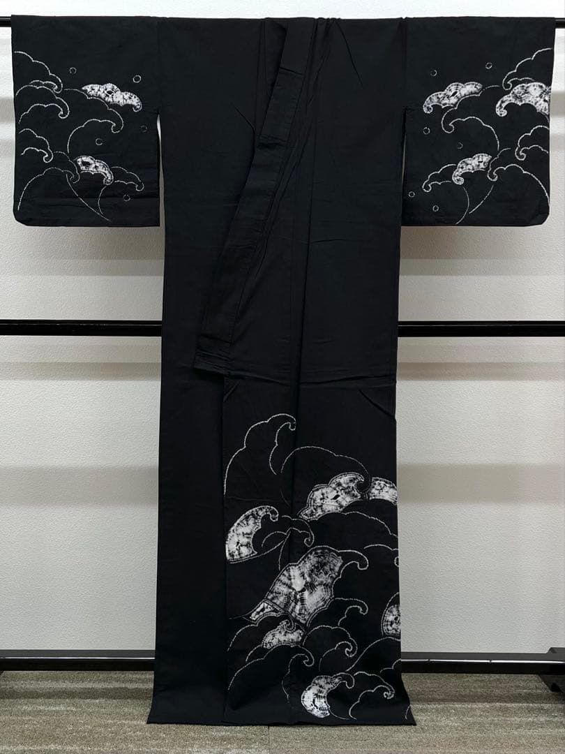 AB5 有松鳴海絞り 蝶々模様 花火 黒色 綿 浴衣 着物 04 有松鳴海絞り 浴衣 夏物 波 綿 墨黒地 G015 - メルカリ