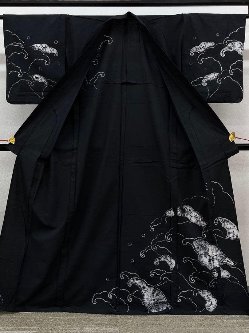 有松鳴海絞り 浴衣 夏物 波 綿 墨黒地 G015 - メルカリ
