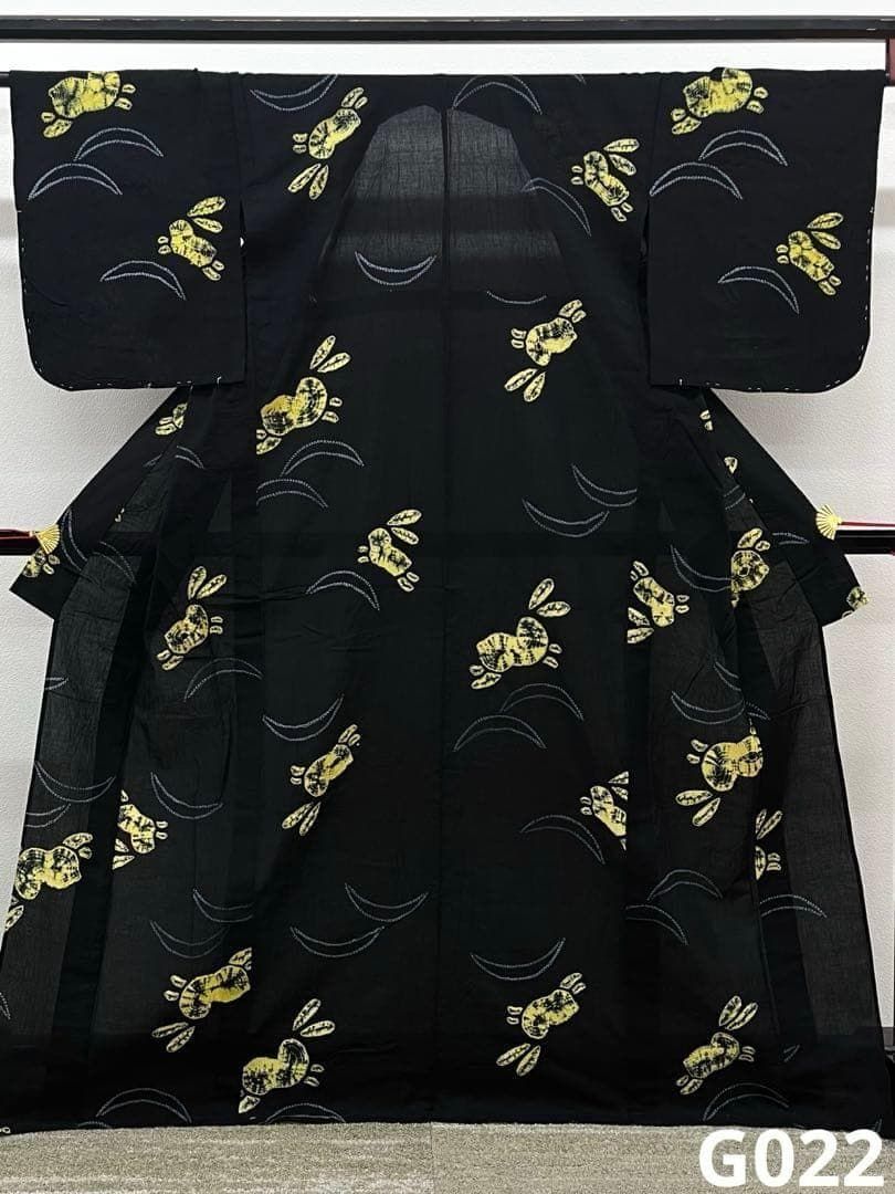有松鳴海絞り 浴衣 夏物 兎 綿 黒地 躾糸付き G022 - メルカリ