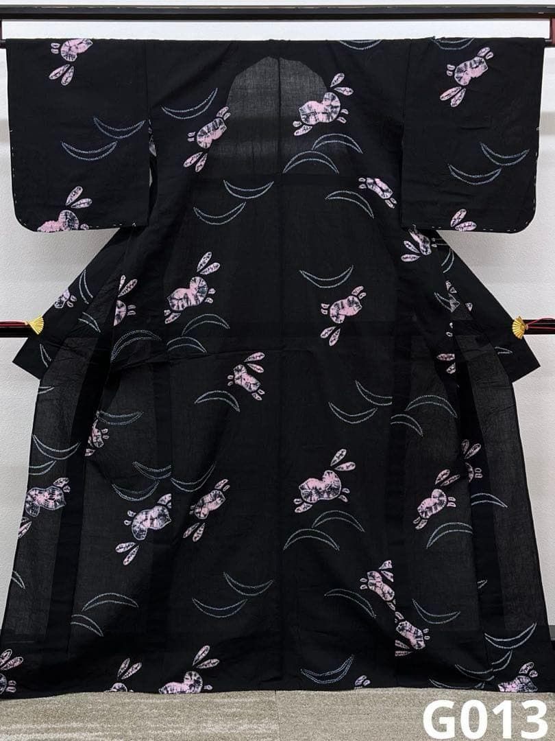 有松鳴海絞り 浴衣 夏物 兎 綿 躾糸付き 黒地 G013 - メルカリ