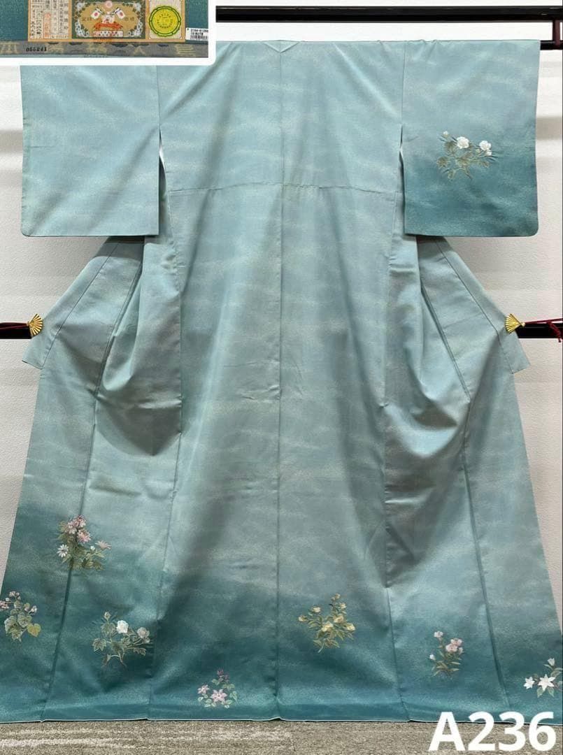 本場大島紬 訪問着 縞大島 染大島 刺繍 正絹 旗印 ガード加工済 A236