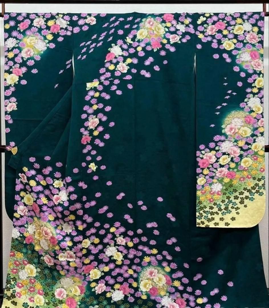 振袖 金駒 紋意匠 洋花 深緑系 トールサイズ MO3726