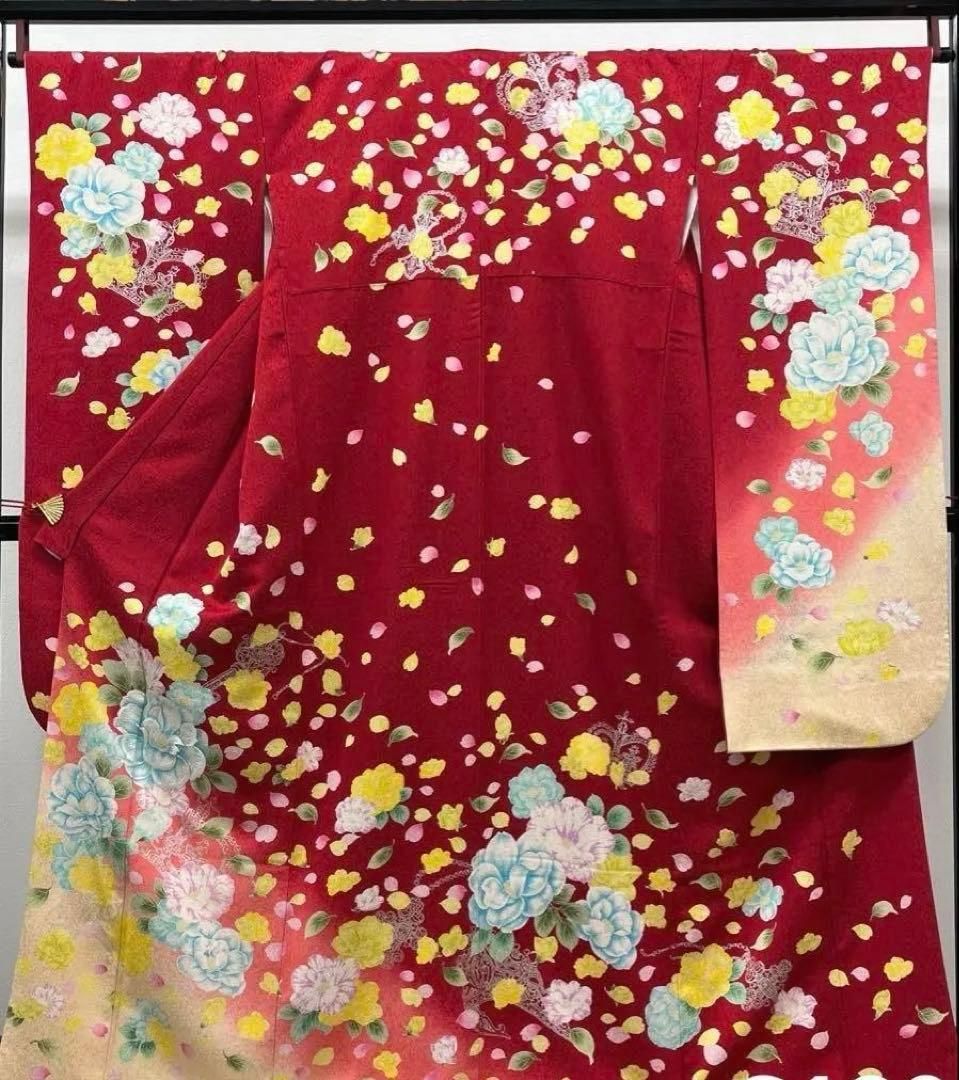 振袖 銀通し 刺繍 銀彩 モダン 赤×女郎花色 MO3722
