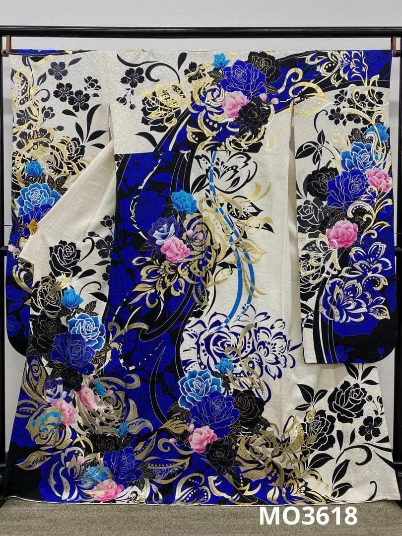 振袖 刺繍 金銀彩 銀通し 身丈165cm パールトーン加工済 MO3618
