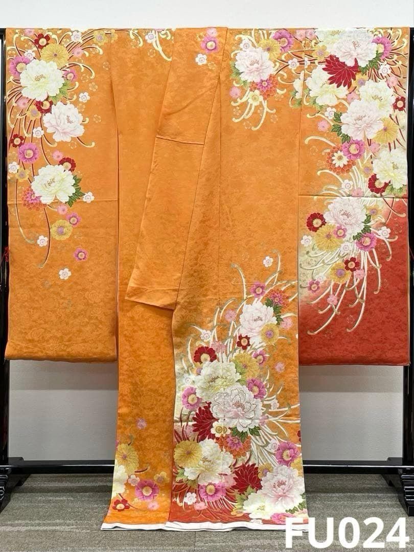 振袖 仮絵羽 舞台衣装 刺繍 金彩 紋意匠 正絹 未仕立て品 八掛付 FU024
