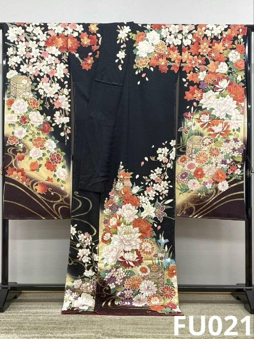 振袖 仮絵羽 京友禅 刺繍 金彩 紋意匠 正絹 未仕立て品 八掛付き FU021