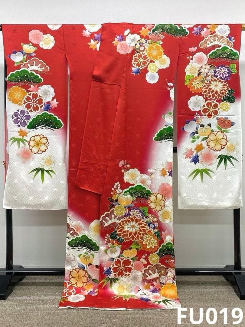 振袖 仮絵羽 金駒 金彩 紋意匠 正絹 未仕立て品 八掛付き FU019