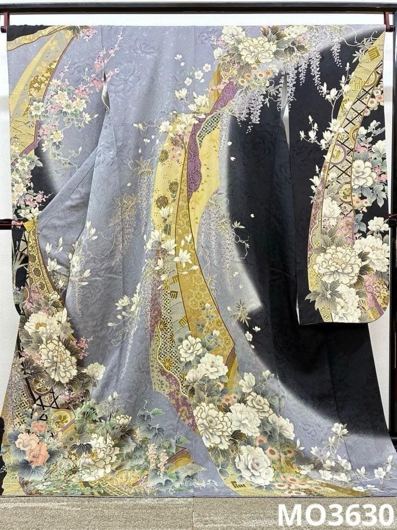 振袖 金彩 刺繍 紋意匠 身丈172cm パールトーン加工済 MO3630