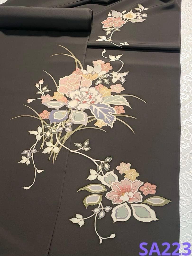 手描き友禅 付け下げ 反物 伊と幸 金彩 駒無地 花文様 正絹 SA223