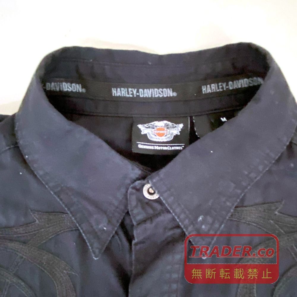 ハーレーダビッドソン　ボタンシャツ　ブラック　半袖シャツ　アメカジ　刺繍　L 03w27325 Harley-Davidson ハーレーダビッドソン 刺繍 黒 ブラック