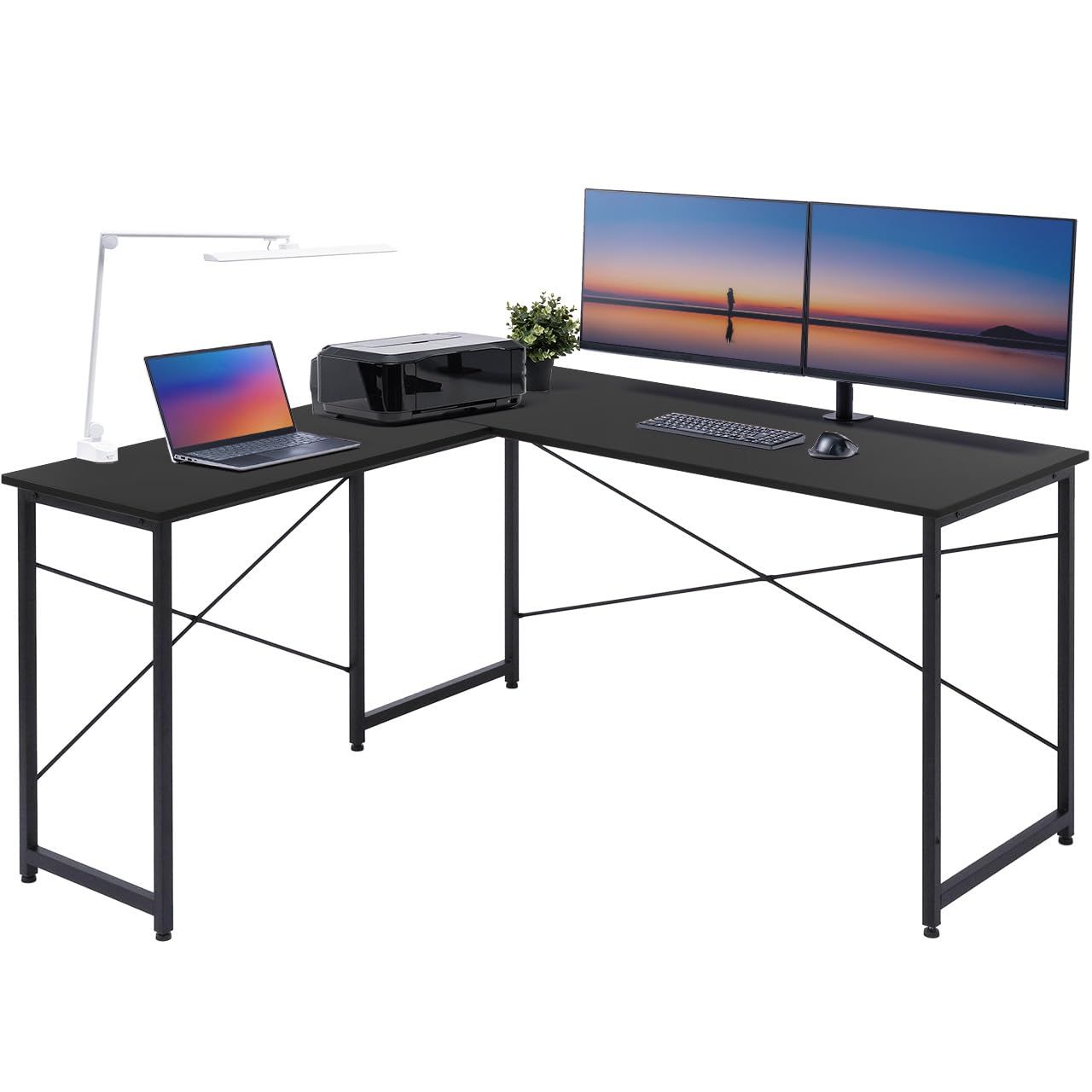 サンワダイレクト L字デスク パソコンデスク L字 モニターアーム対応 幅150cm+90cm 机 PCデスク 木製 ブラック 100-DESKH011BK