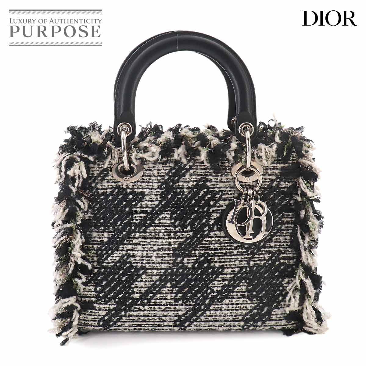 新品同様 クリスチャン ディオール Chiristian Dior レディディオール ミディアム ハンド バッグ ツイード 90314155
