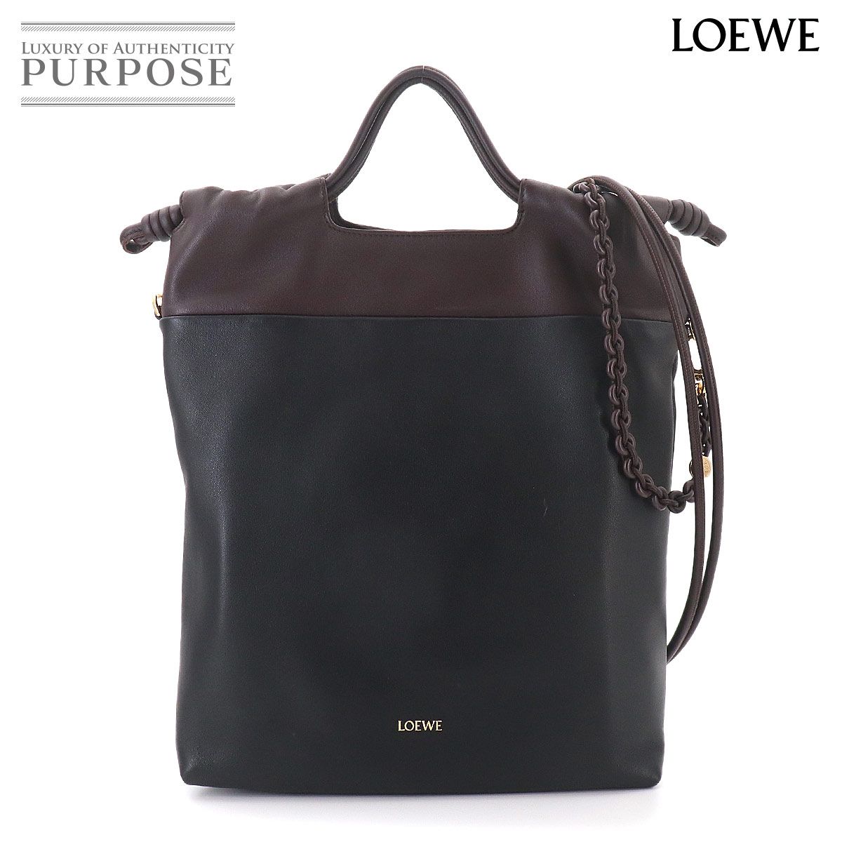 未使用 展示品 ロエベ LOEWE フラメンコ パース トート 2way ショルダー バッグ レザー ブラック ダークブラウニー A411FIOX04 90326985
