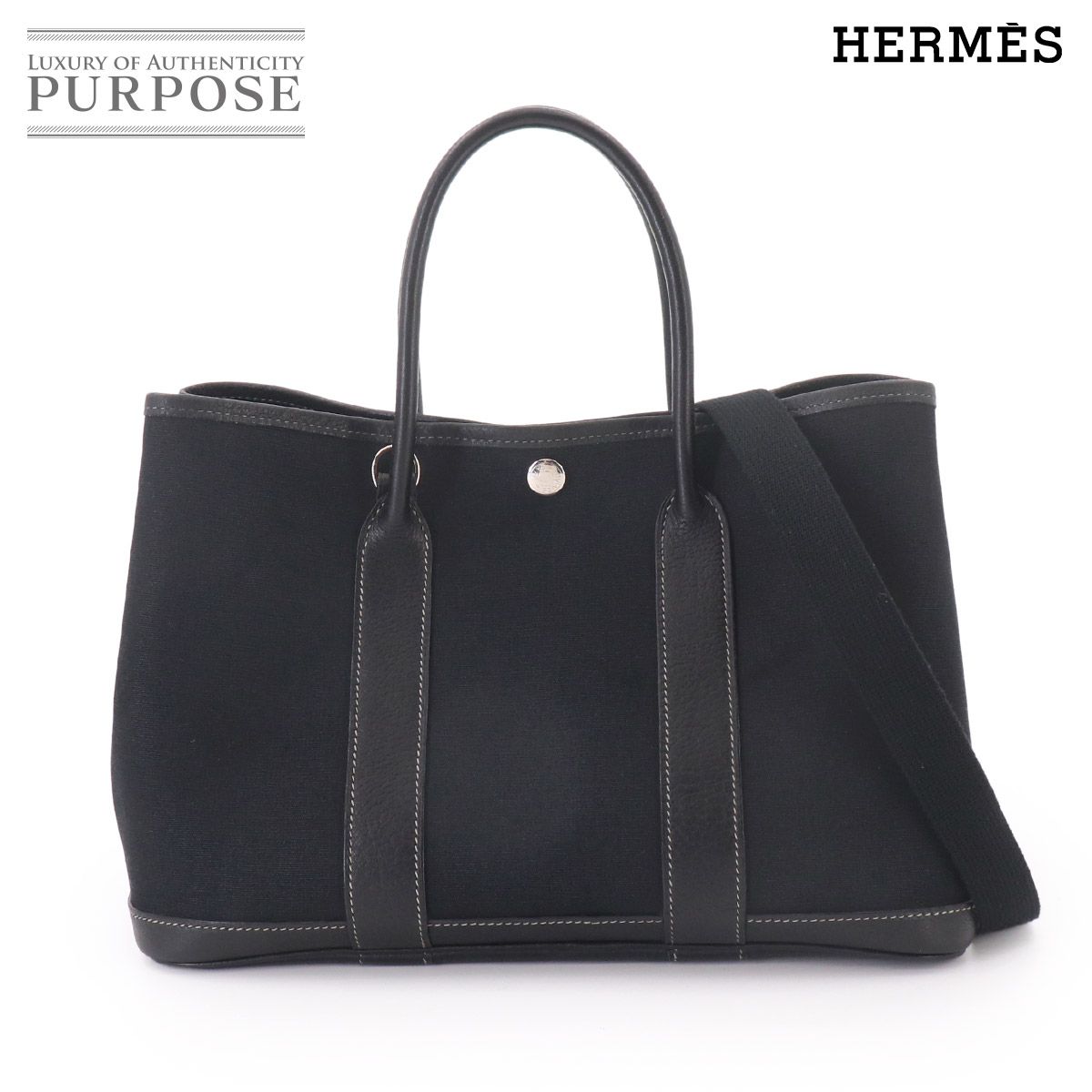 エルメス HERMES ガーデンパーティ TPM 2way トート ショルダー バッグ トワルオフィシェ ネゴンダ ブラック □I刻印 90326986