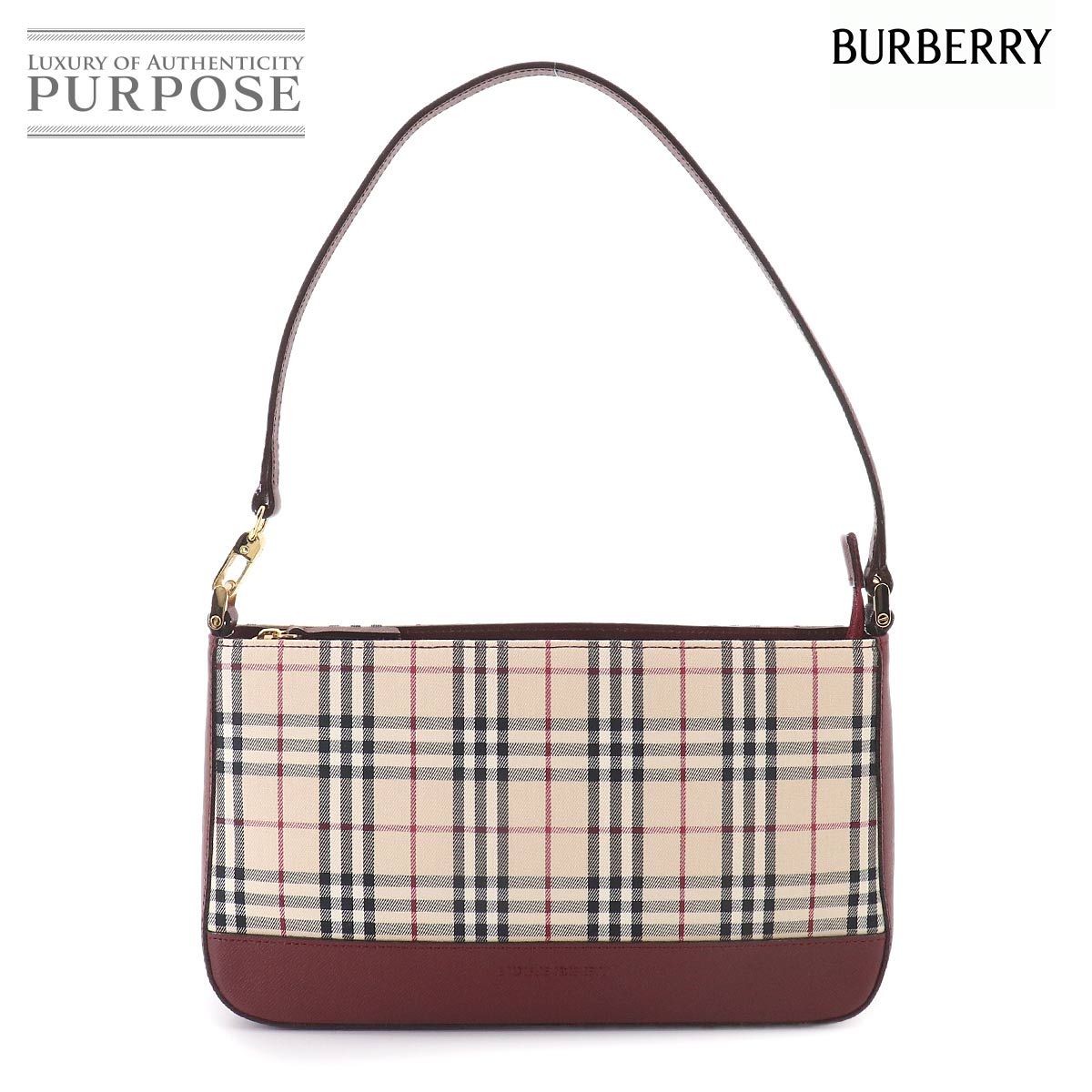 新品同様 バーバリー BURBERRY ノバチェック ワンショルダー バッグ キャンバス レザー ベージュ ボルドー Shoulder Bag 90327035