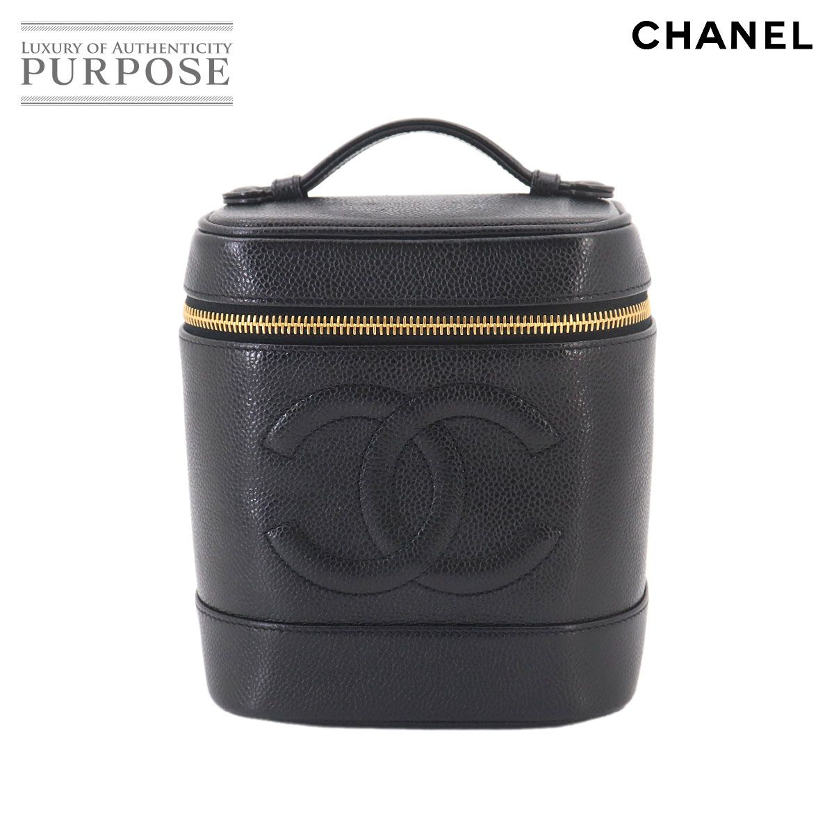 新品同様 シャネル CHANEL バニティ ハンド バッグ キャビアスキン レザー ブラック A01998 ココマーク ゴールド 金具 Vanity Bag 90327097