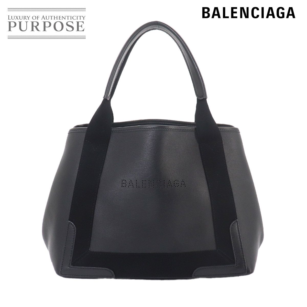 新品同様 バレンシアガ BALENCIAGA ネイビー カバ スモール トート バッグ レザー ブラック 339933 Navy Small Cabas 90327253
