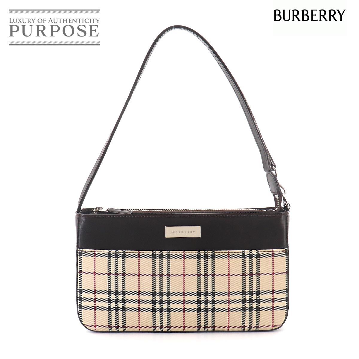 新品同様 バーバリー BURBERRY ノバチェック ハンド バッグ キャンバス レザー ベージュ ブラウン Hand Bag 90328476