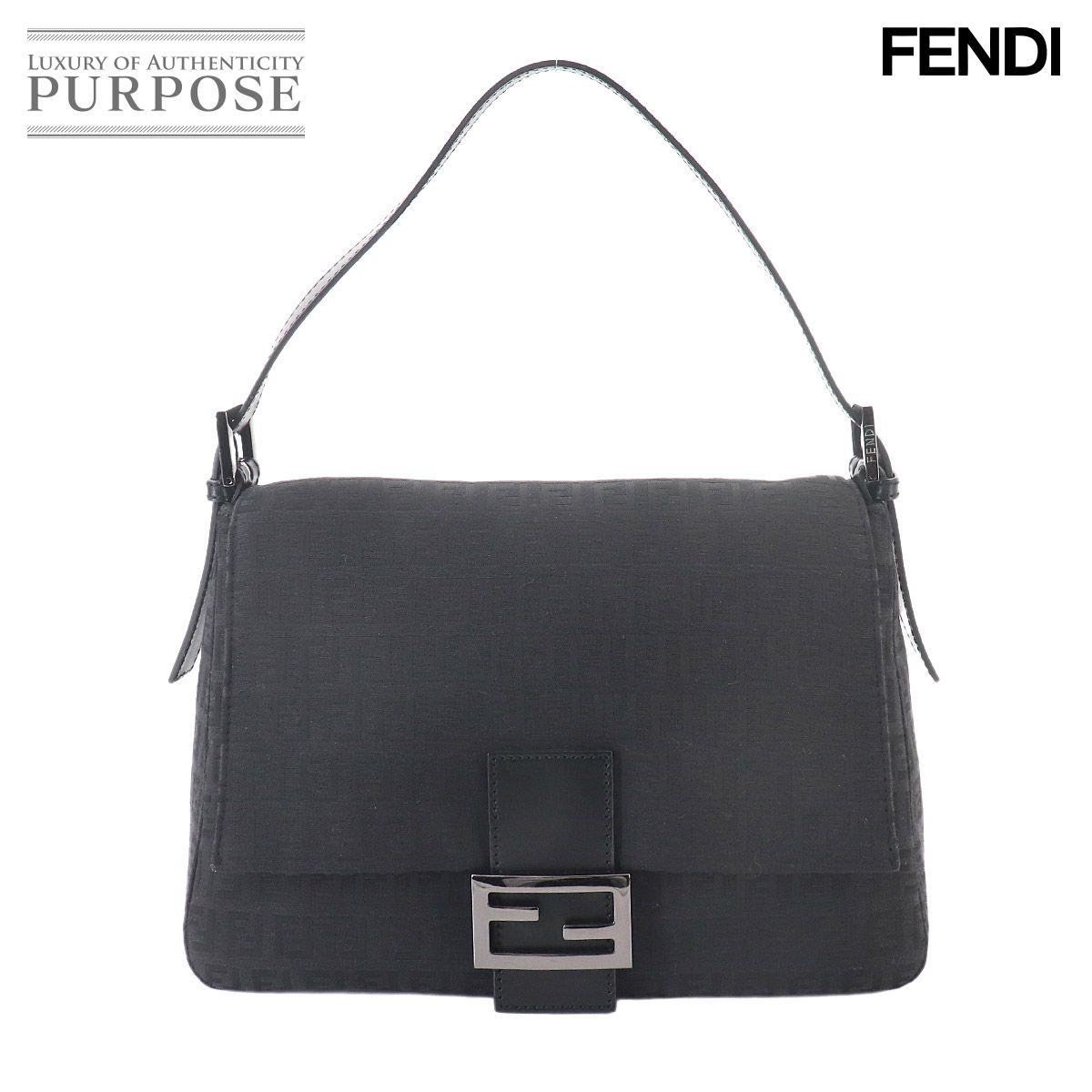 新品同様 フェンディ FENDI ズッキーノ マンマバケット ショルダー バッグ キャンバス ブラック 8BR001 ガンメタ 金具 90329376