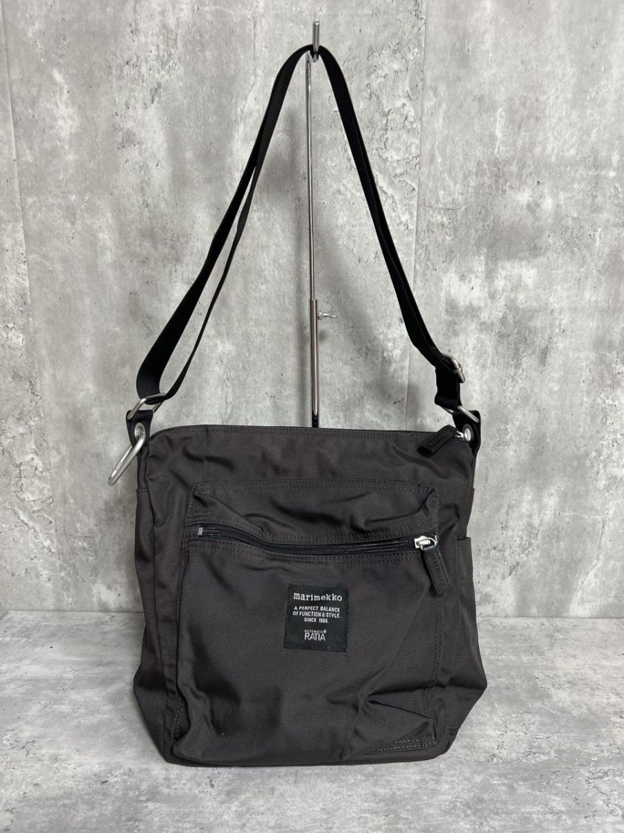 marimekko マリメッコ 肩掛け 斜め掛け ナイロン ショルダー バッグ sizeF/黒 ■■◎レディース