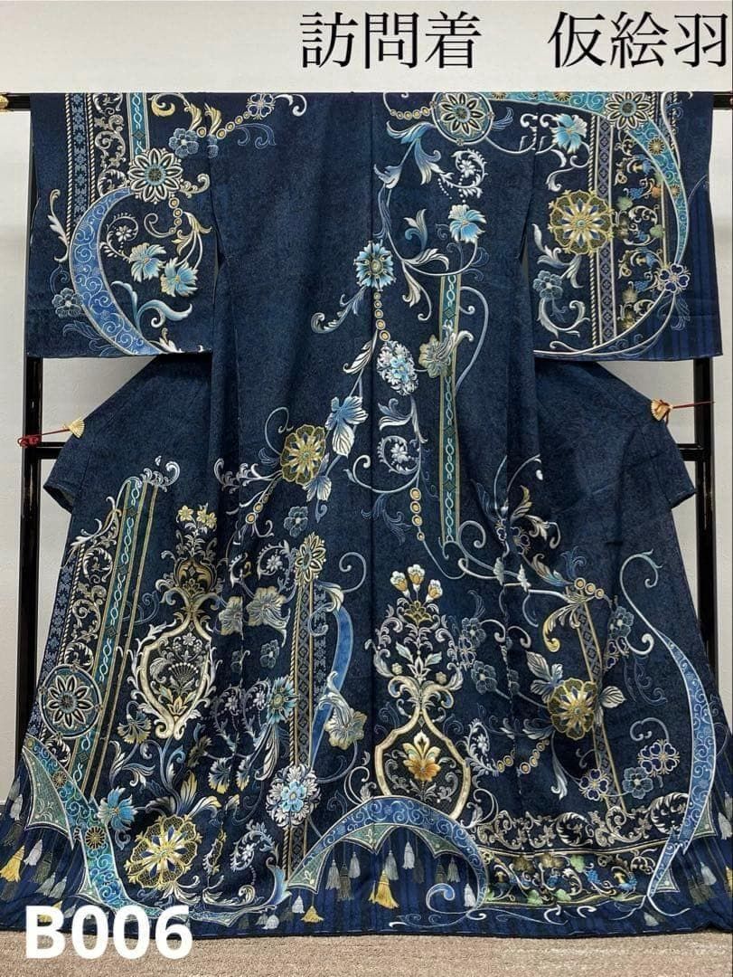 グロワール 銀通し 訪問着 仮絵羽 蔓草花文様 未仕立て品 八掛付き B006