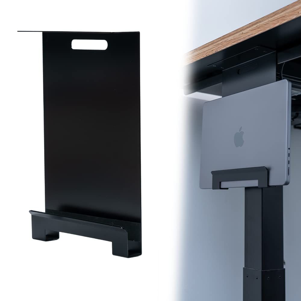 techyou（テックユー） ノートPCスタンド デスクサイド デスク下 収納 縦置き スチール製 techyou desk under PC stand (黒)