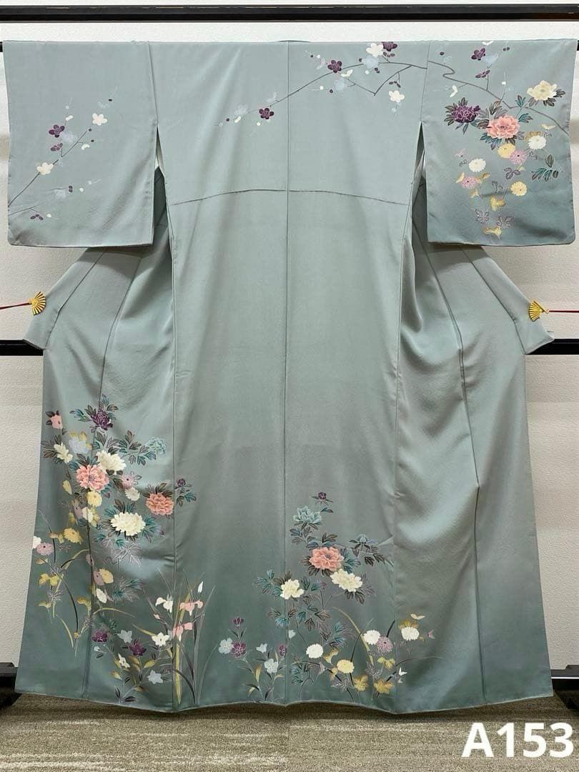手描き友禅 訪問着 牡丹 菊 梅 花々 正絹 A153