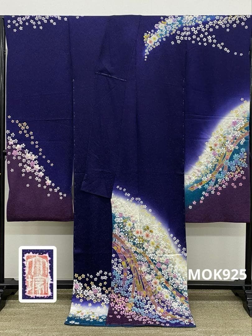 桐屋 翠山工房 振袖 仮絵羽 金通し 正 絹 未仕立て品 八掛付き MOK925