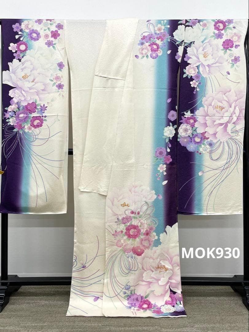 振袖 仮絵羽 舞台衣装 銀通し 刺繍 正絹 未仕立て品 八掛付き MOK930