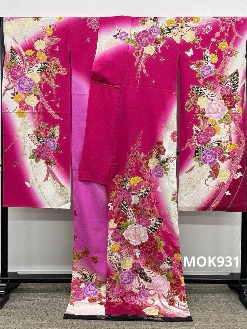 振袖 仮絵羽 銀通し 刺繍 金彩 正絹 未仕立て品 八掛付き MOK931