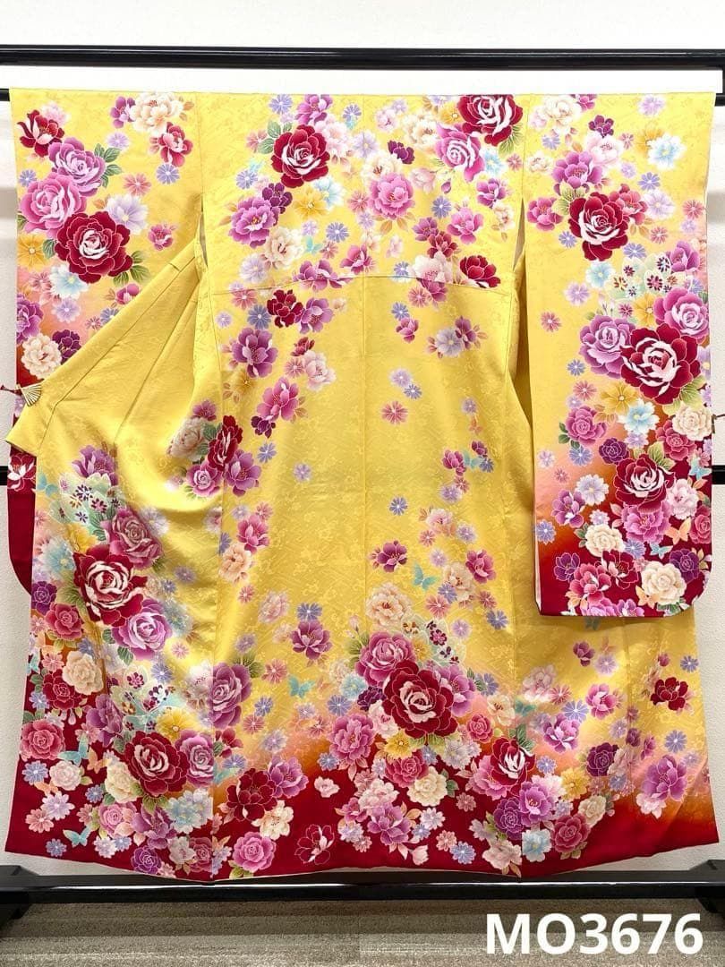 振袖 グリッター箔 紋意匠 身丈149cm 撥水加工済 小柄向き MO3676