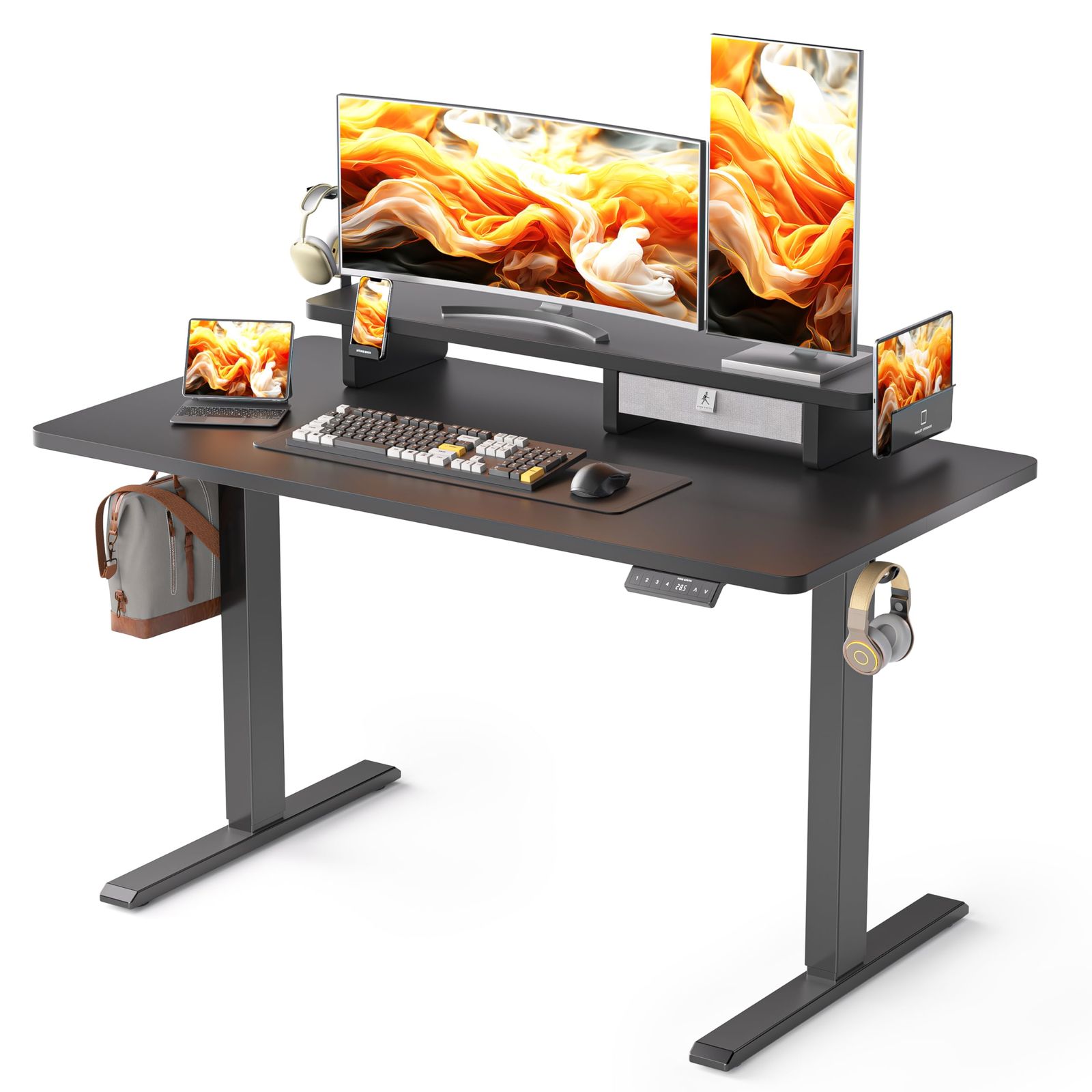 【WALKINGDESK 電動昇降デスク】 電動昇降 幅120-140 高さ72-118cm 無段階高さ調整 引き出し付き 耐荷重 80kg 高さ調節 昇降デスク 机 在宅ワーク 在宅勤務(ブラック, 幅120㎝)