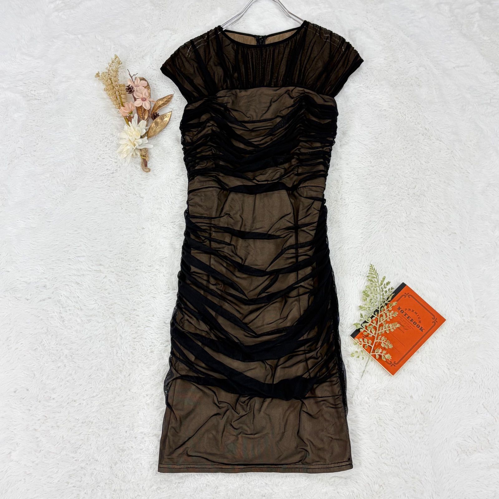 TADASHI SHOJI タダシショージ シャーリングメッシュドレス ワンピース ストレッチ