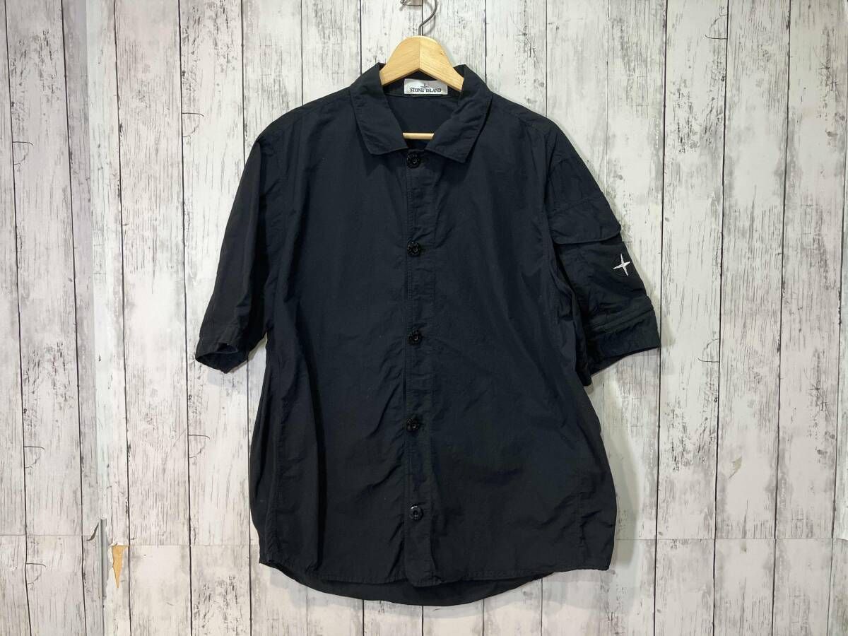 STONE ISLAND ストーンアイランド ガーメントダイナイロンS/Sオーバーシャツ 761510702 【2022ss】 Mサイズ ブラック