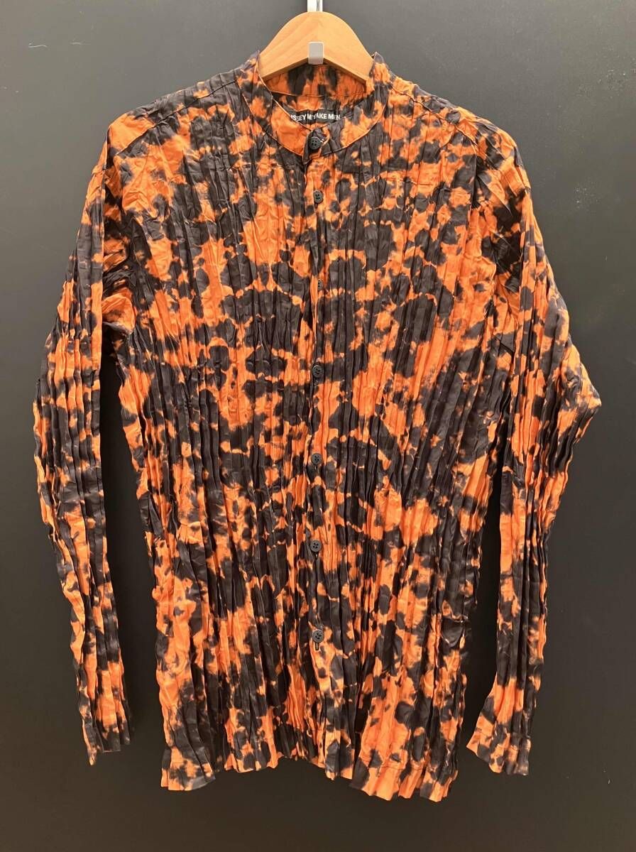 ISSEY MIYAKE MEN 長袖シャツ オレンジ系柄　ノーカラー　ME73FJ187 イッセイミヤケ