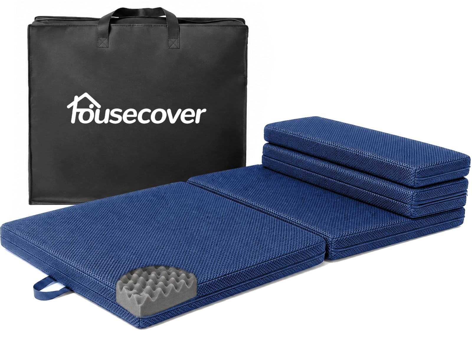Housecover ごろ寝マット 折りたたみ マットレス シングル 長座布団 180×70cm 大人 ごろ寝マットレス 抗菌防臭 お昼寝マット コンパクトマットレス 車中泊 ごろ寝座布団 ごろ寝クッション ネイビーpms