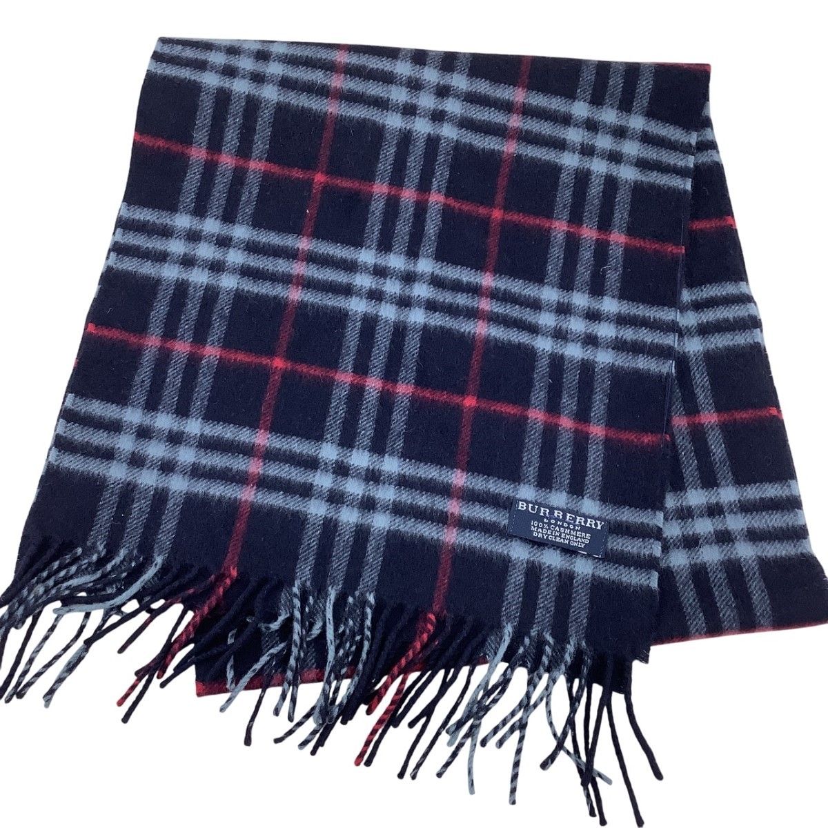 BURBERRY LONDON バーバリーロンドン マフラー カシミア100％ ネイビー×レッド