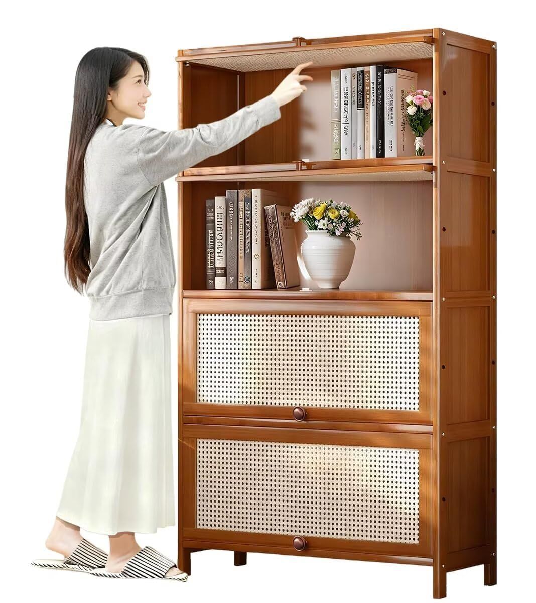 本棚 ブックシェルフ 4 段 大容量 長さ 60cm× 幅 33cm× 高さ 140.5cm コミックラック 防汚仕様 漫画・雑誌・教科書・書籍の収納に対応 組み立て簡単 寝室・リビングルーム・書斎・子供部屋・ワンルーム・オフィス対応 日本語マニュアル付き